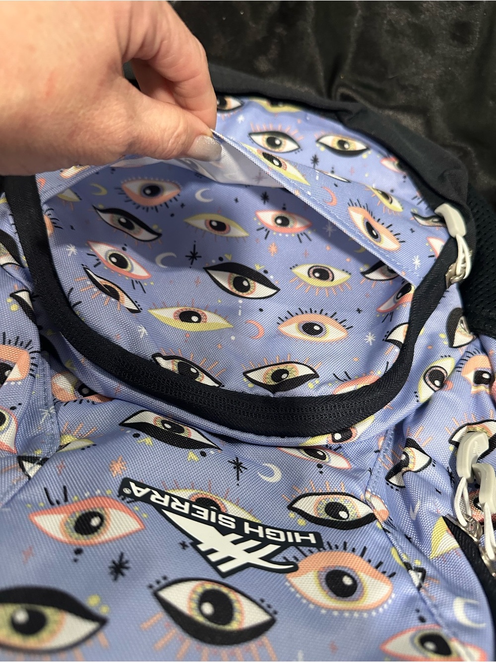High Sierra Lavender Eye-Print Backpack with Black Accents - Picture 9 of 10